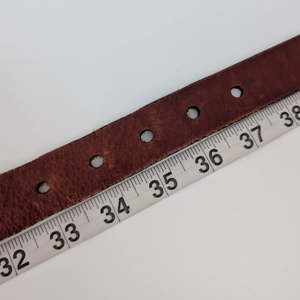 VTG Fossil Leather Belt Women M Brown Patchwork Suede Stitch Brass Buckle Boho